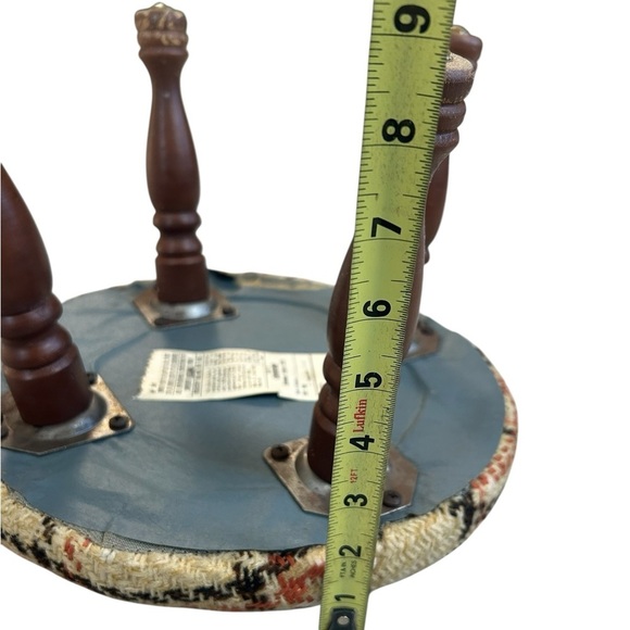 SOLD ❤️ Mid Century CRAWFORD Vintage Plaid Footstool Tan Orange Brown + Wooden - Picture 6 of 10